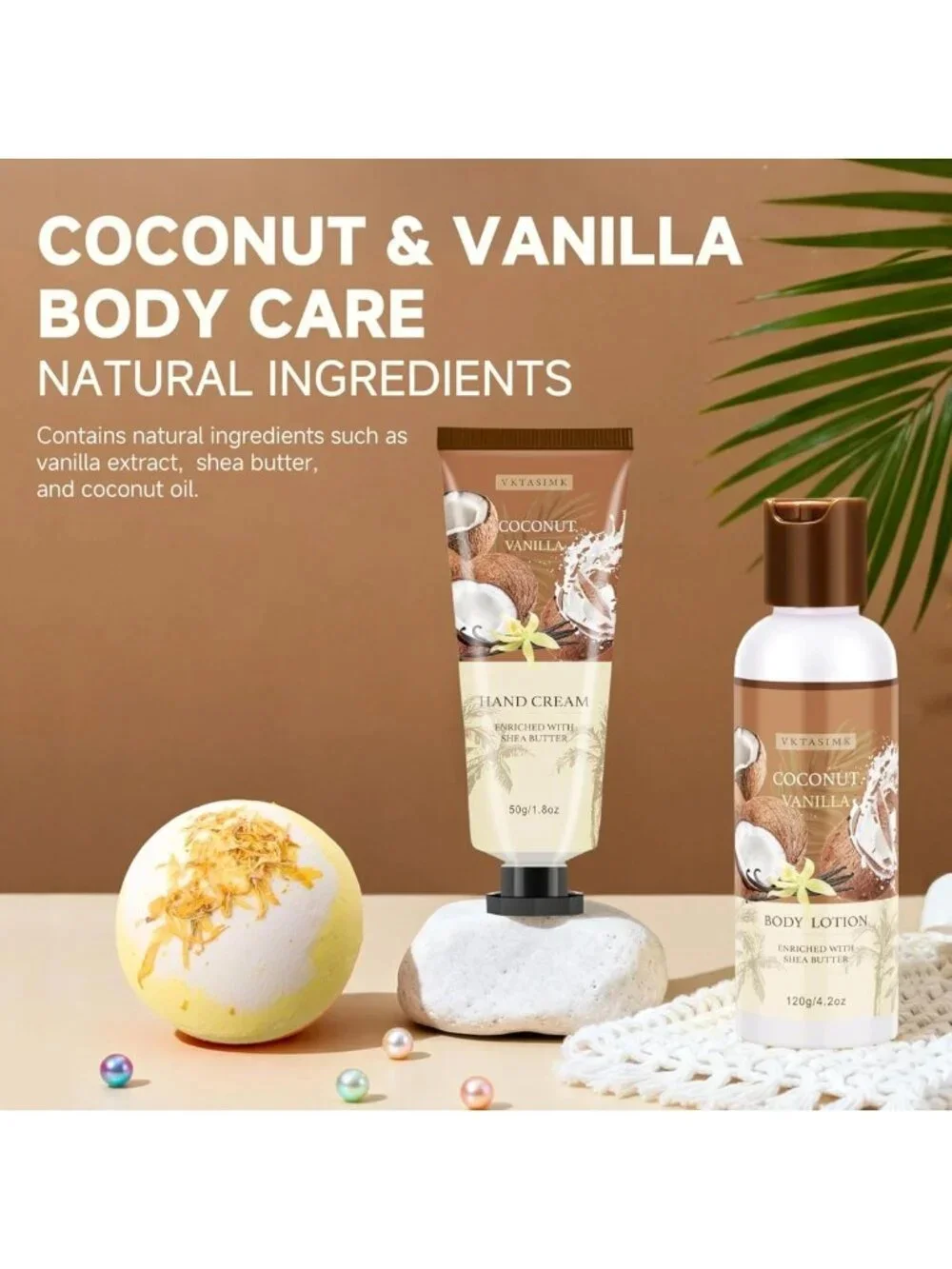 Relaxing Home Spa Gift Set - Vanilla Coconut Bath & Body Basket for Her